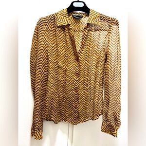 Y2K Moda International vintage 100% silk chevron button down blouse XS
